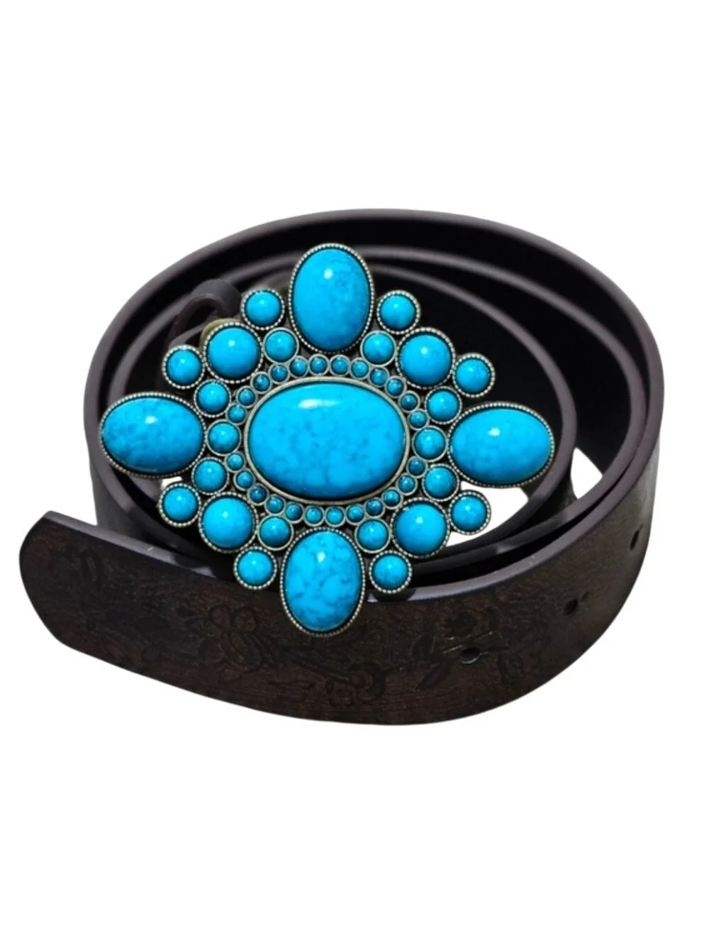 Women's Western Brown Turquoise Stone Belt
